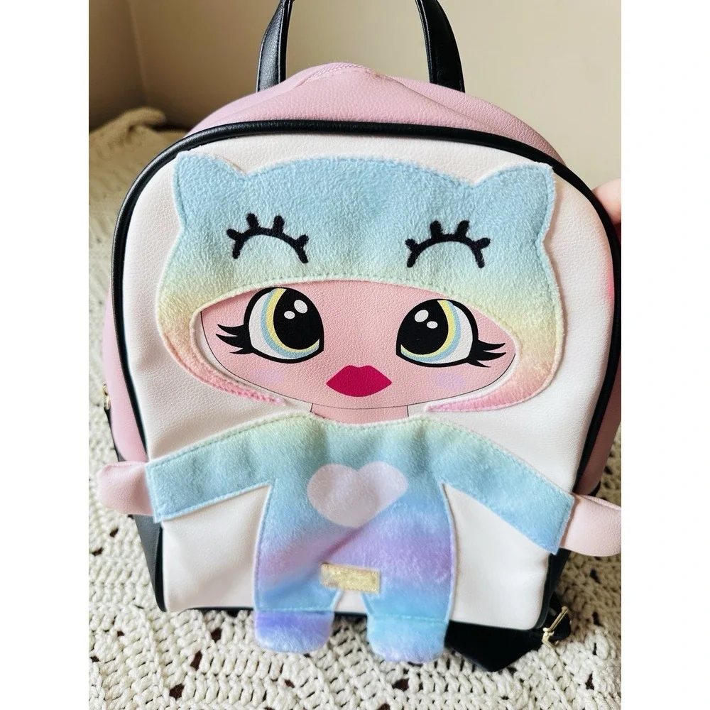 Luv Betsey Johnson Mini Backpack Doll Character Rainbow Heart Pink‎ White Black
